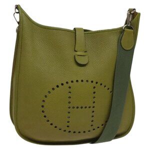 HERMES Evelyn 2 PM Bag Taurillon Clemence Leather Green Silver